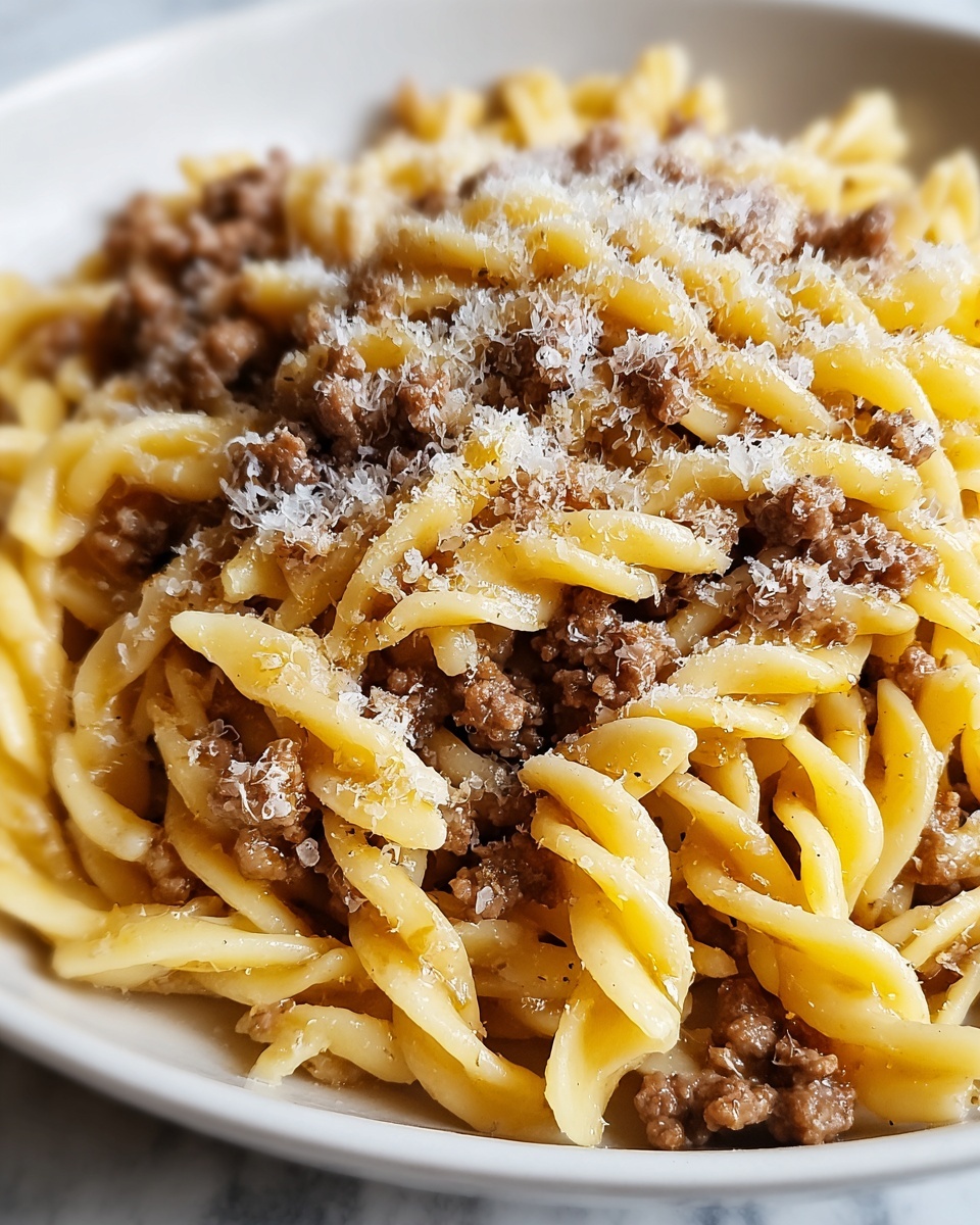 Cheesy Garlic Butter Linguine Pasta with Savory Ground Beef Recipe - Recipe Image