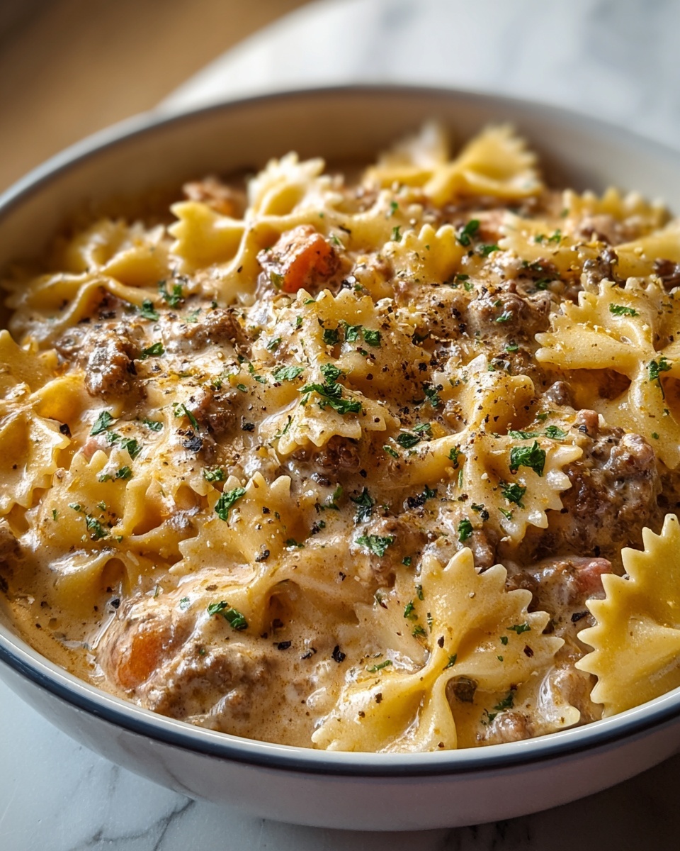 Creamy Beef and Bowtie Pasta Recipe - Recipe Image
