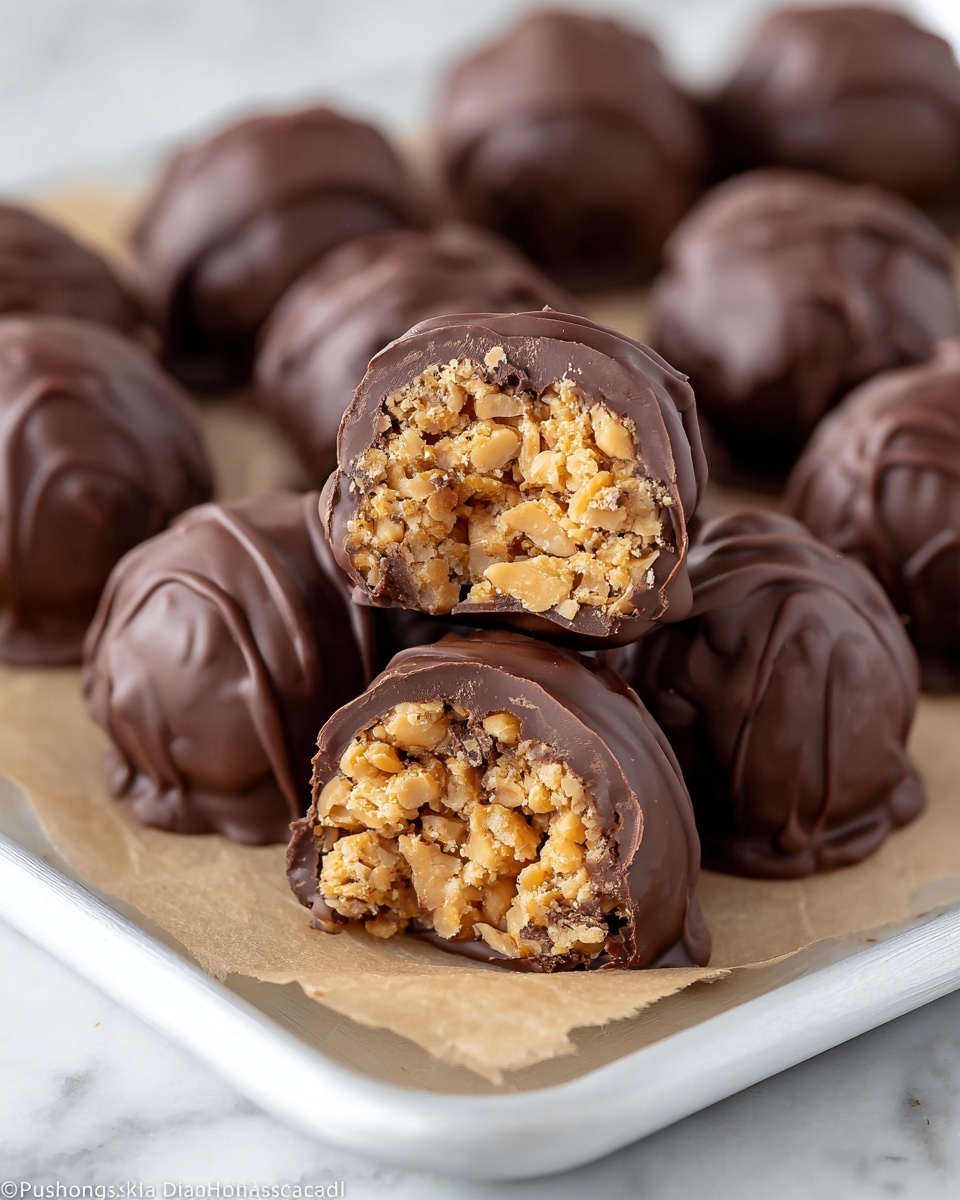 Peanut Butter Rice Krispies Balls with Chocolate Coating Recipe - Recipe Image
