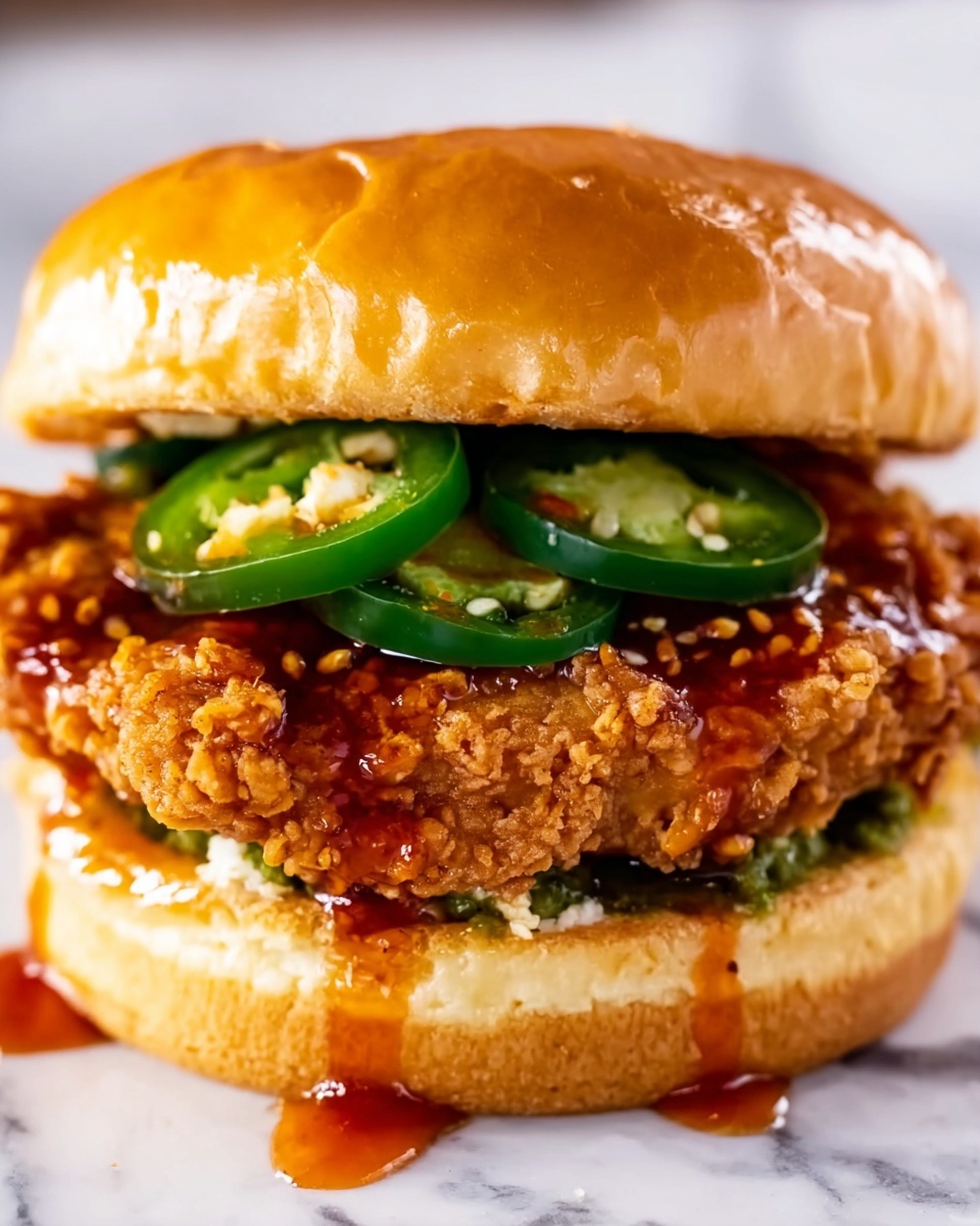 Crispy Fried Chicken Sandwich with Hot Honey and JalapeƱos Recipe - Recipe Image
