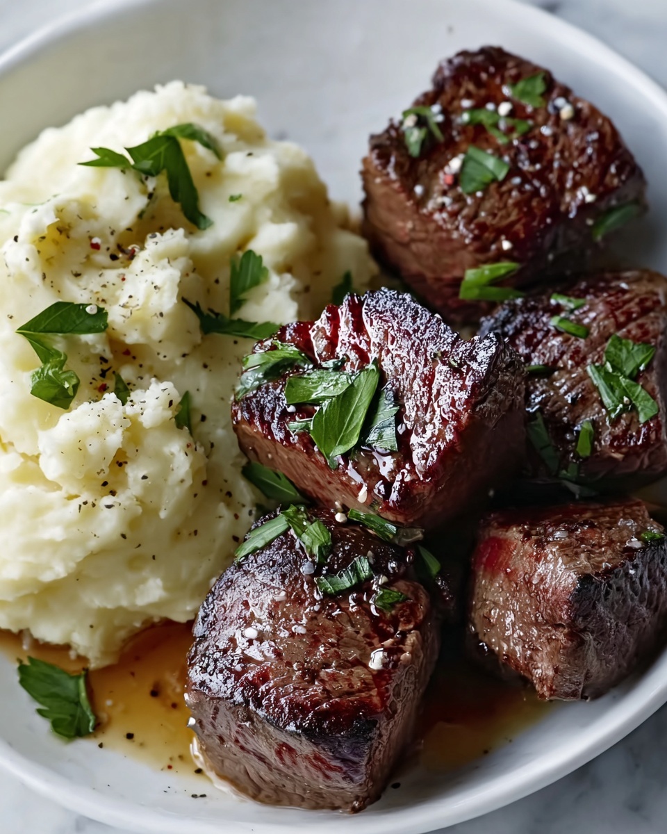 Garlic Parmesan Steak Bites with Mashed Potatoes Recipe - Recipe Image