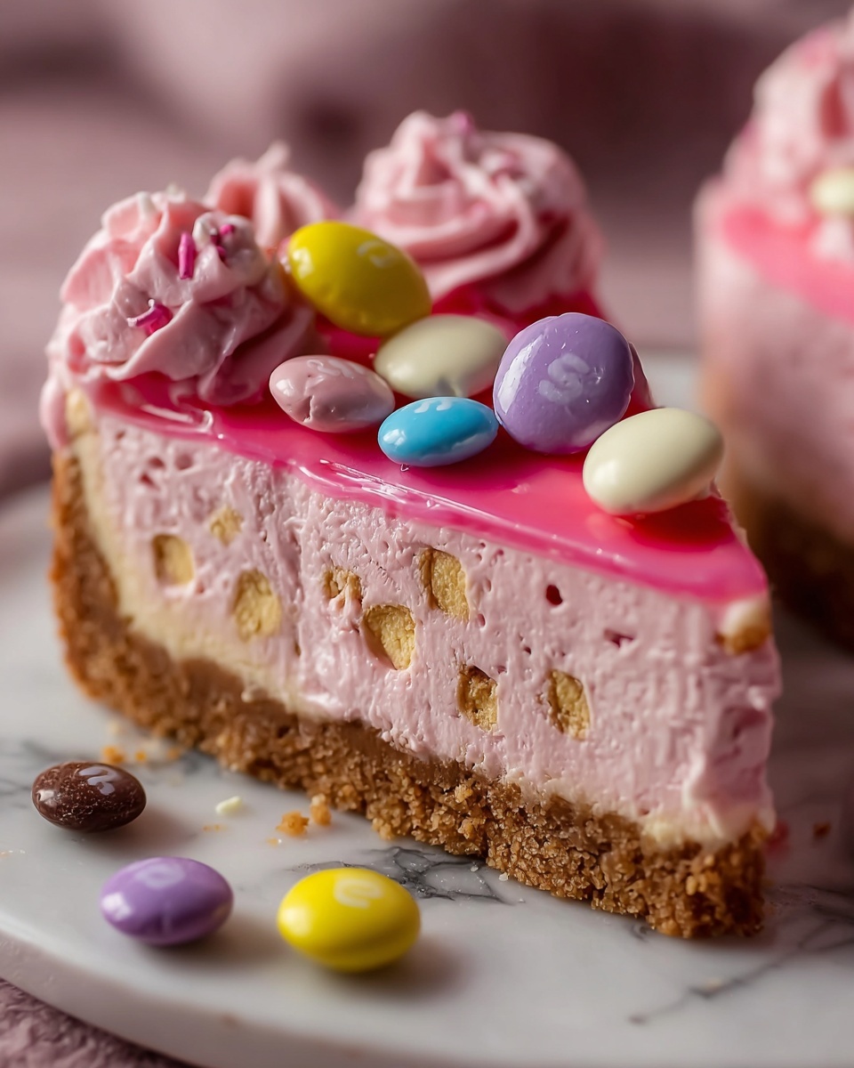 Pink M&M Snickers Cheesecake Recipe - Recipe Image