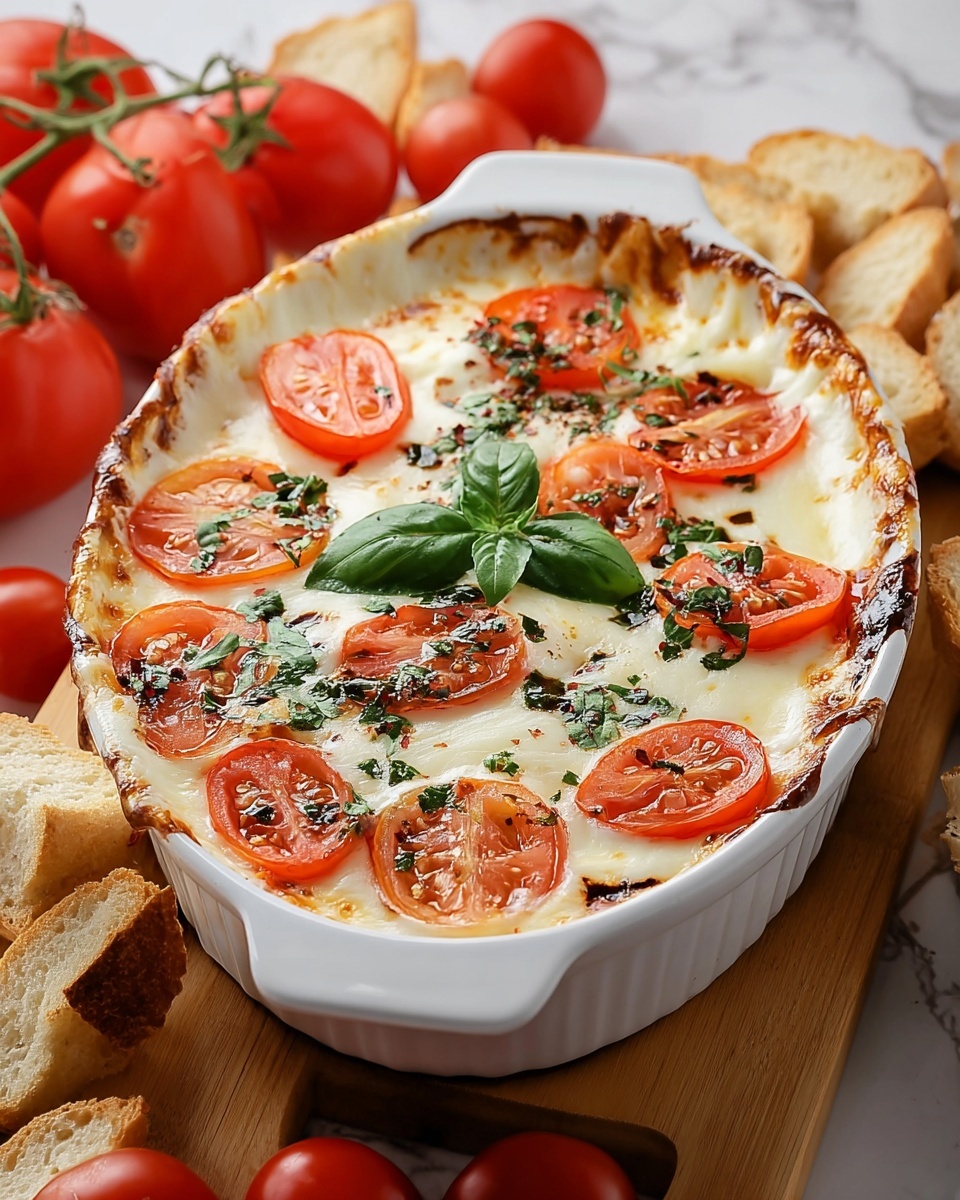 Creamy Caprese Dip with Mozzarella, Tomato, and Basil Recipe - Recipe Image