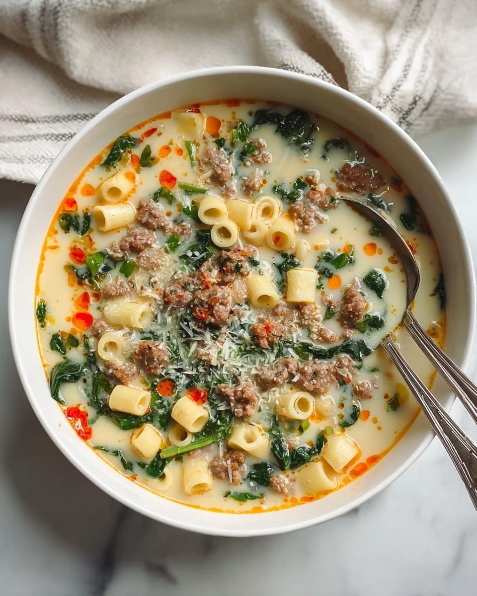 Italian Sausage Soup with Spinach and Pasta Recipe - Recipe Image