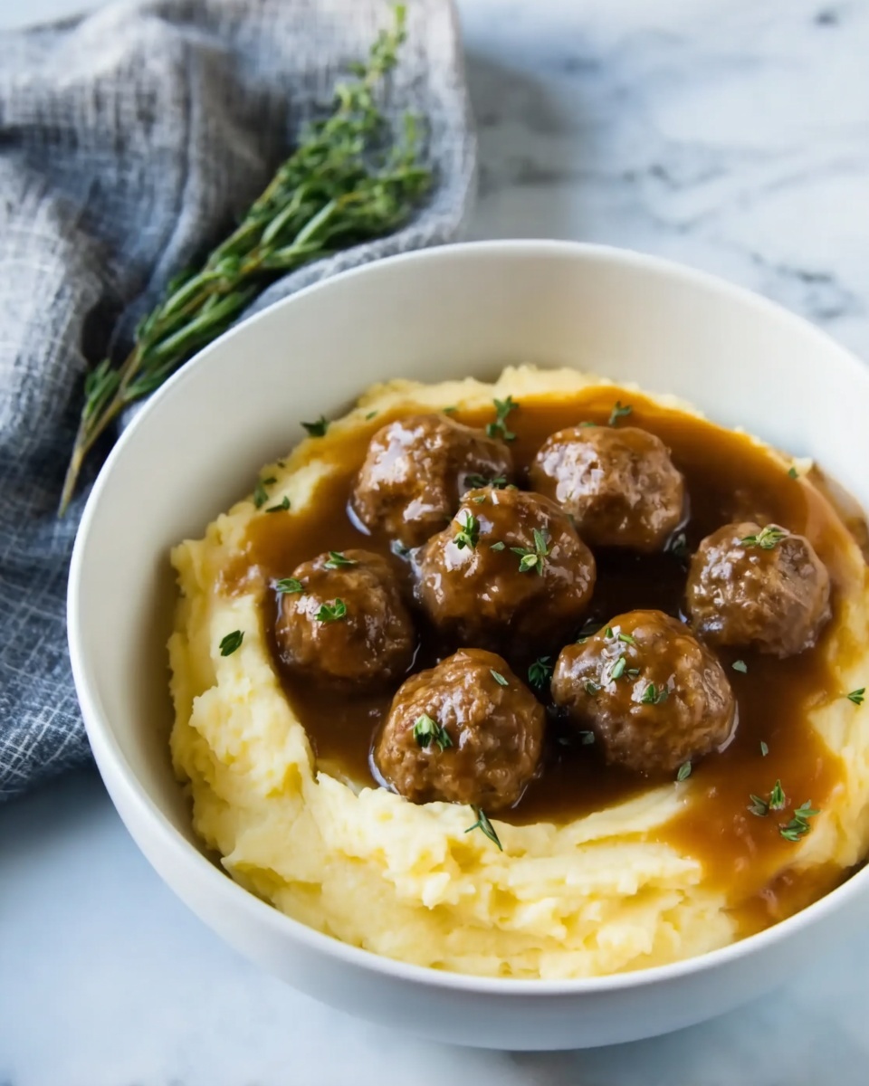 Mashed Potatoes with Meatball Mushroom Stew Recipe - Recipe Image