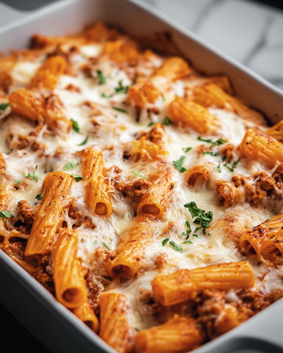 Baked Rigatoni Pasta with Tomato Sauce and Cheeses Recipe - Recipe Image