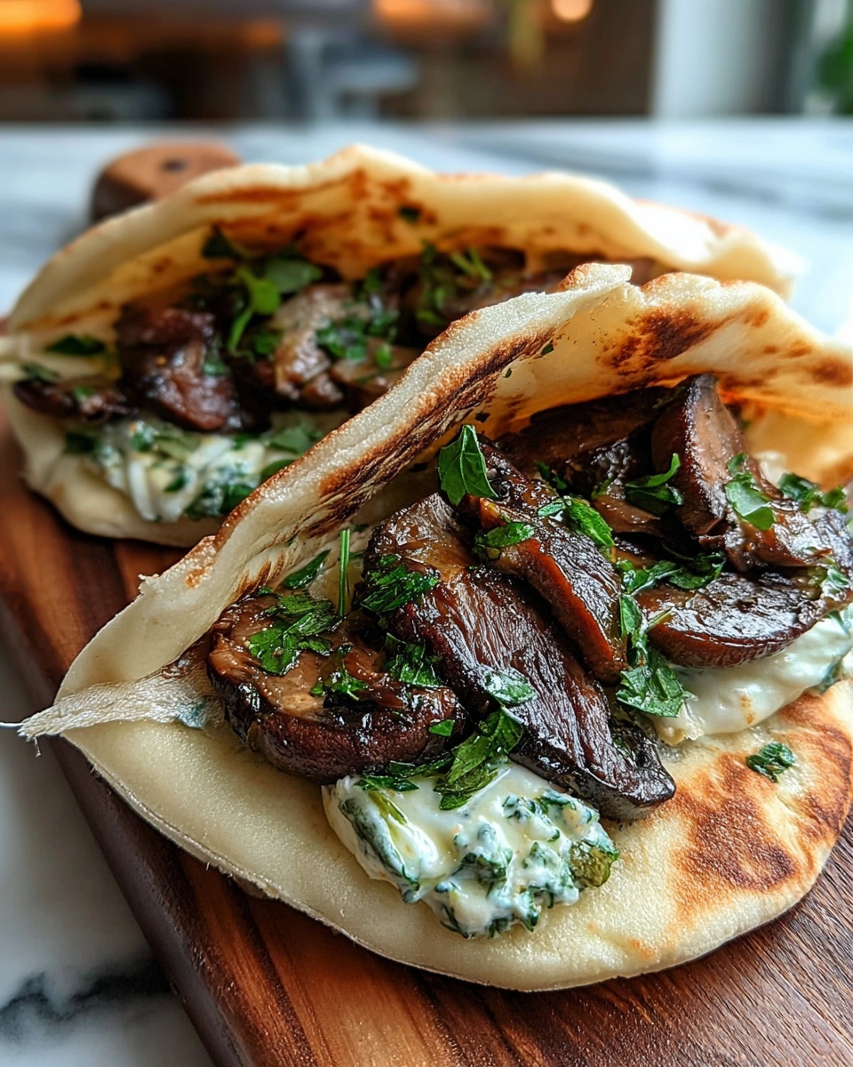 Cheesy Beef and Mushroom Pita Pockets with Tzatziki Sauce Recipe - Recipe Image