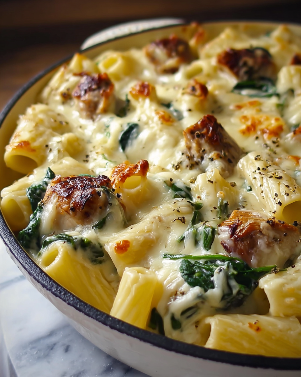 Cheesy Spinach Chicken Pasta Recipe - Recipe Image