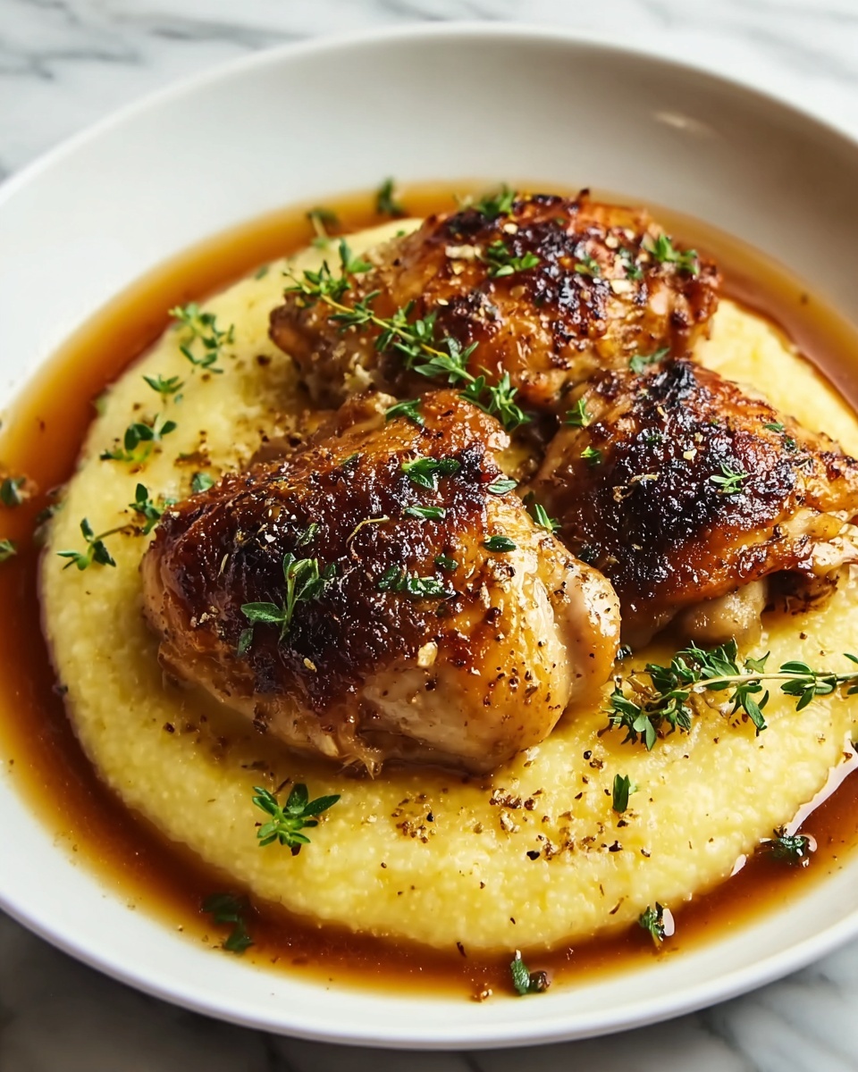Vinegar-Braised Chicken with Herby Polenta Recipe - Recipe Image