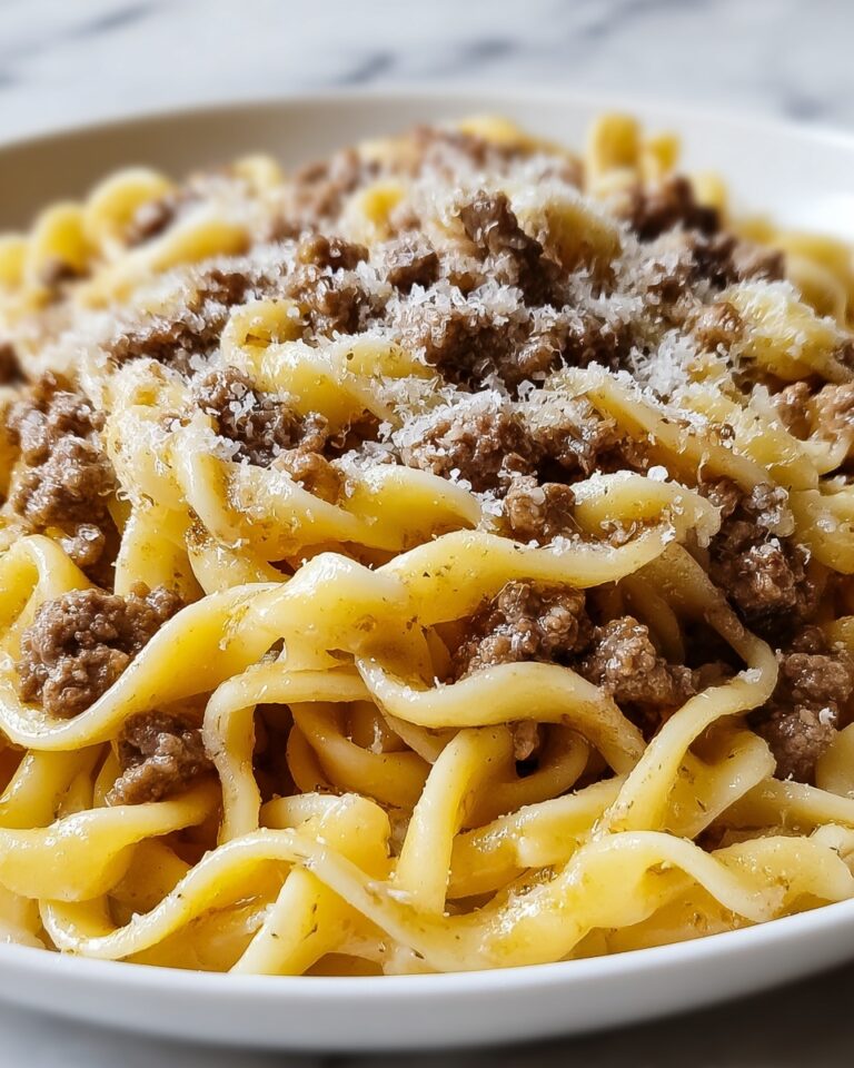 Cheesy Garlic Butter Linguine Pasta with Savory Ground Beef Recipe