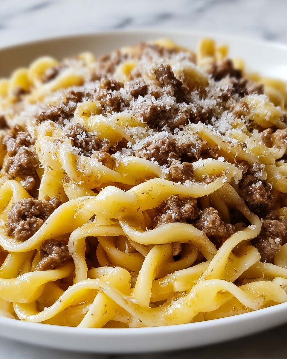 Cheesy Garlic Butter Linguine Pasta with Savory Ground Beef Recipe - Recipe Image