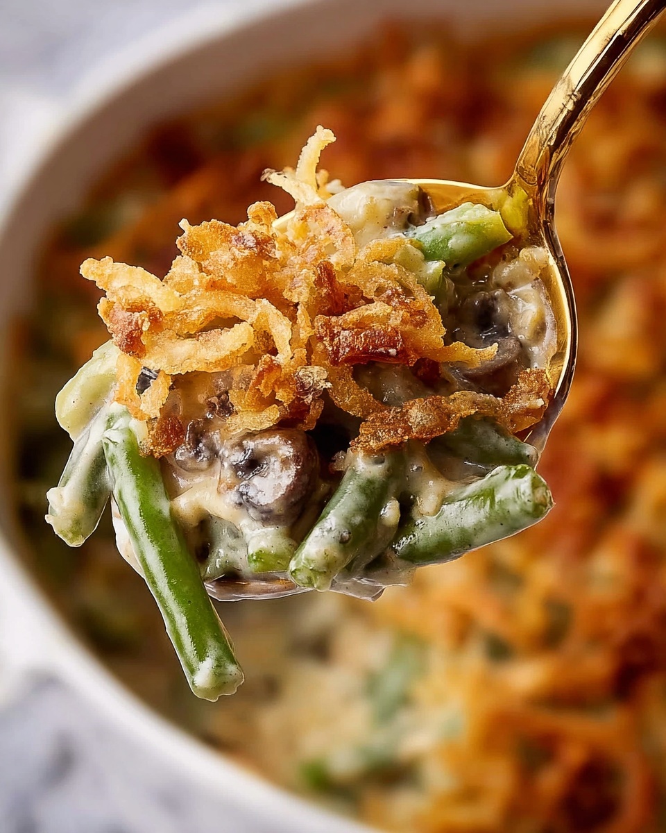 Cheesy Mushroom and Onion Green Bean Casserole Recipe - Recipe Image