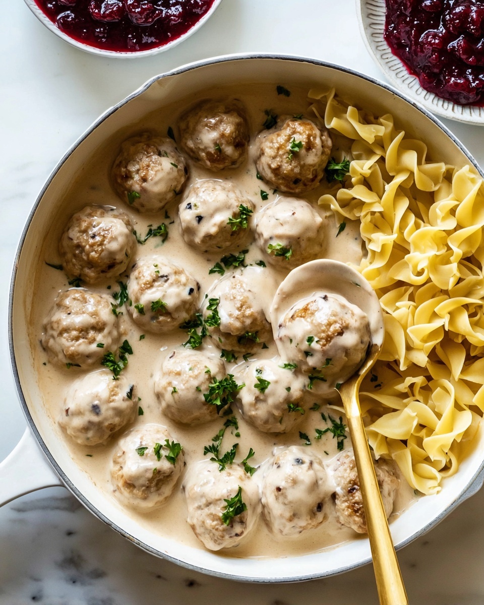 Swedish Meatballs with Rich Creamy Gravy and Lingonberry Jam Recipe - Recipe Image