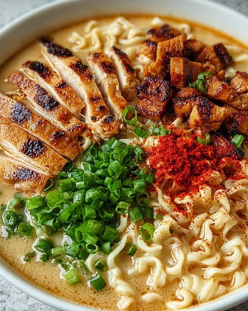 Spicy Chicken Ramen with Creamy Garlic Sauce Recipe - Recipe Image