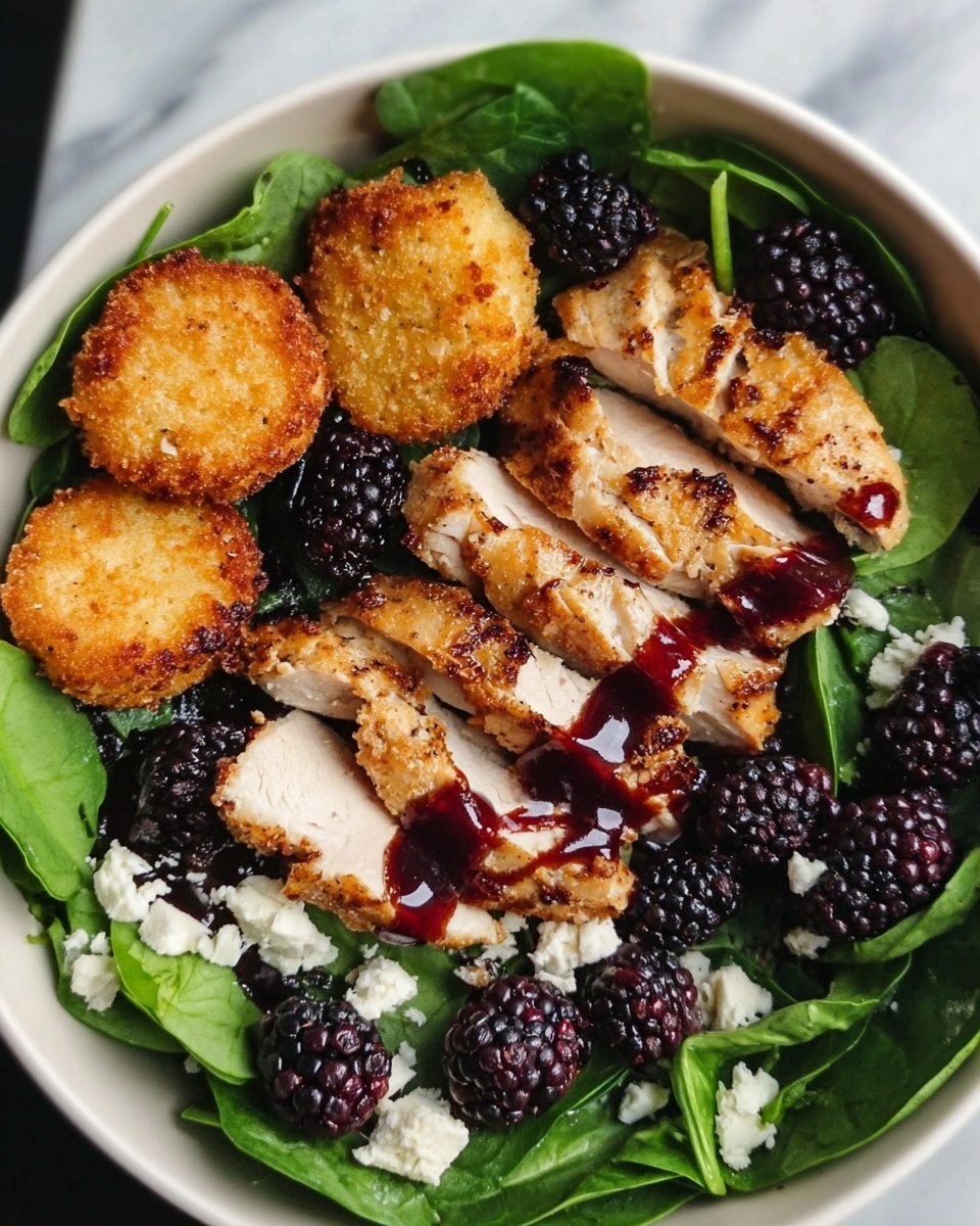 Blackberry Balsamic Grilled Chicken Salad with Crispy Fried Goat Cheese Recipe - Recipe Image