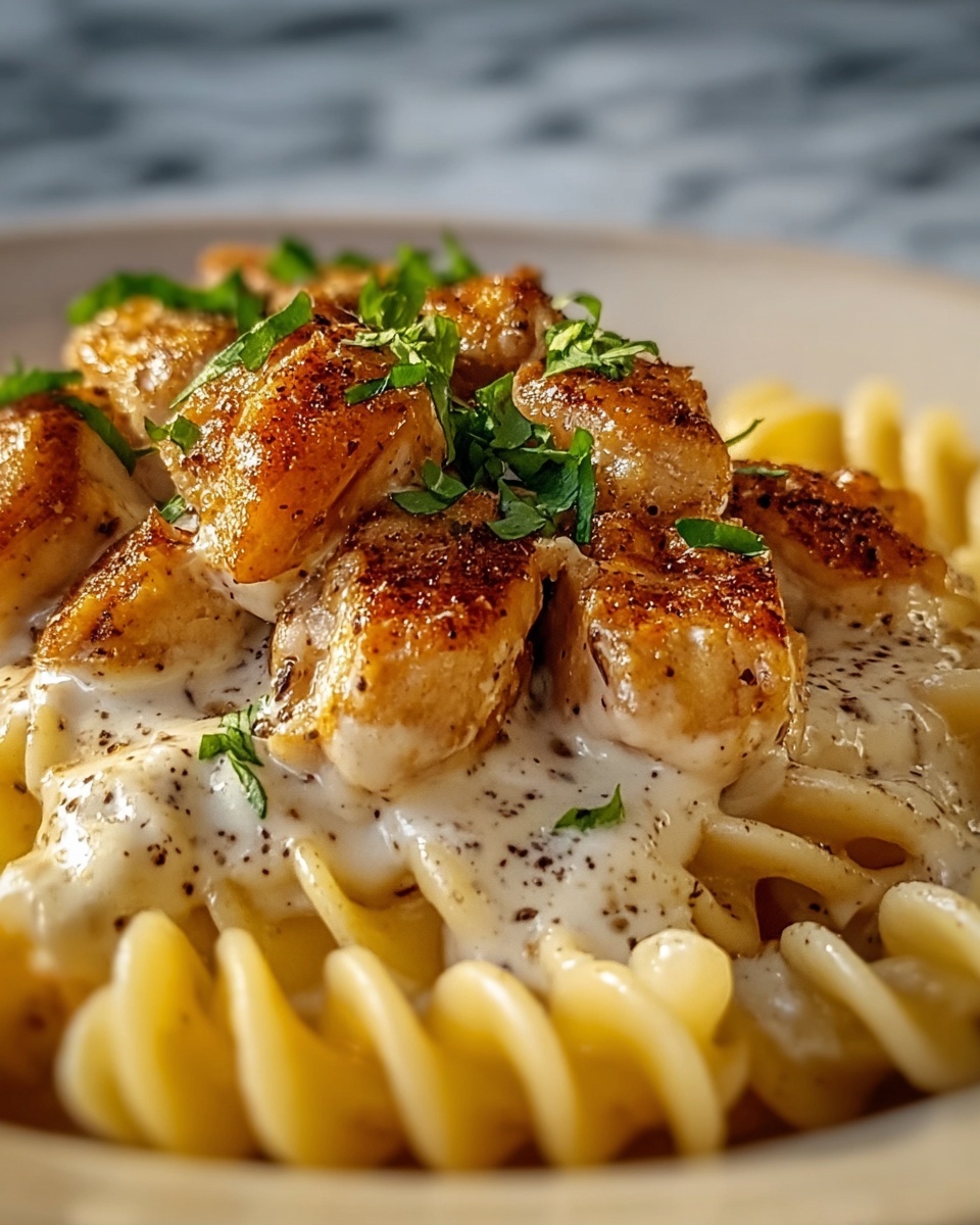 Creamy Garlic Butter Chicken & Rotini in Parmesan Sauce Recipe - Recipe Image