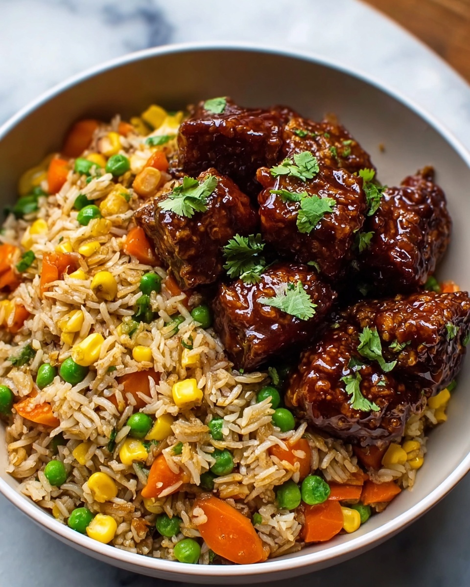 Crispy Saucy Chicken with Vegetable Fried Rice Recipe - Recipe Image