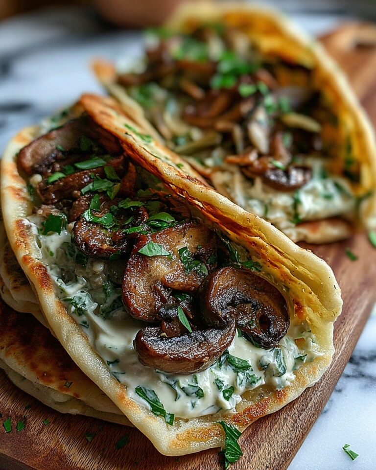 Cheesy Beef and Mushroom Pita Pockets with Tzatziki Sauce Recipe