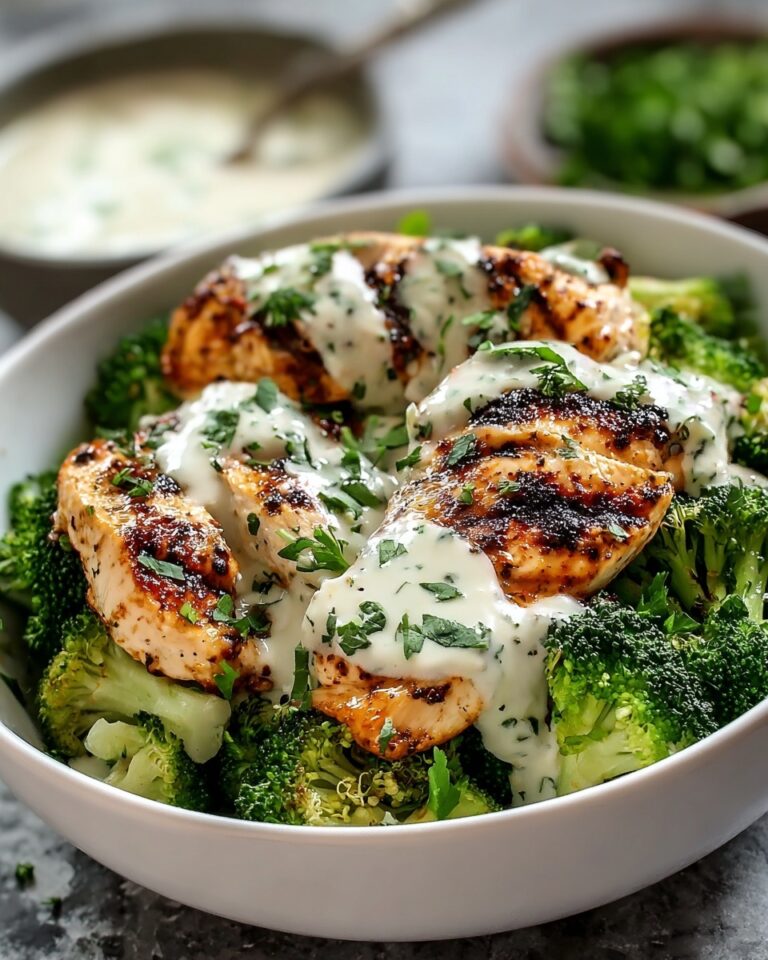 Grilled Chicken Broccoli Bowls with Creamy Garlic Sauce Recipe