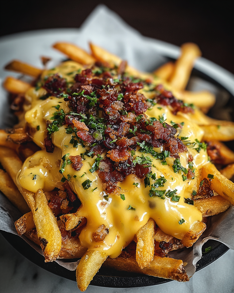 Loaded Fries with Cheddar, Bacon, and Green Onions Recipe - Recipe Image