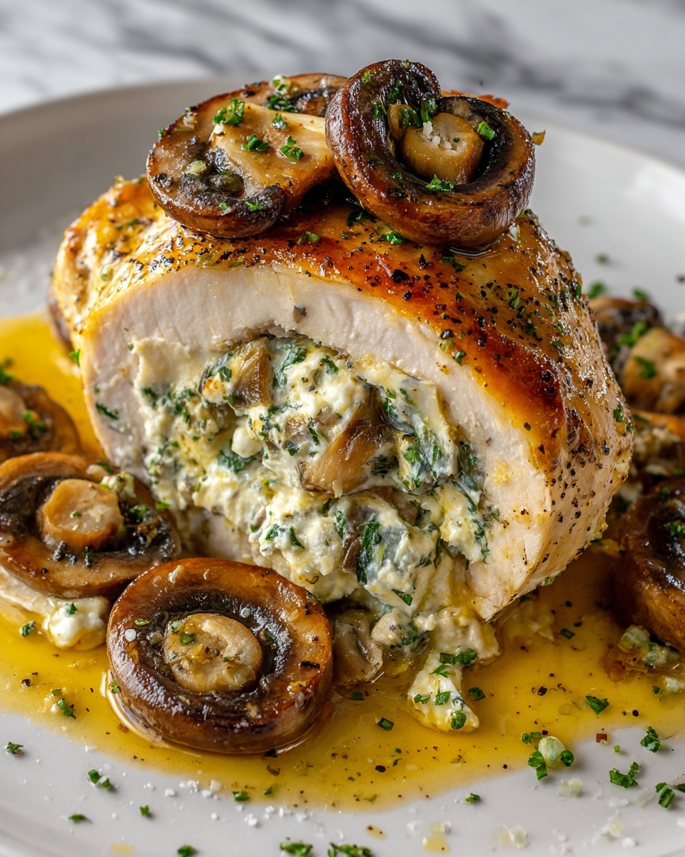 Garlic Butter Mushroom Stuffed Chicken Breast Recipe - Recipe Image