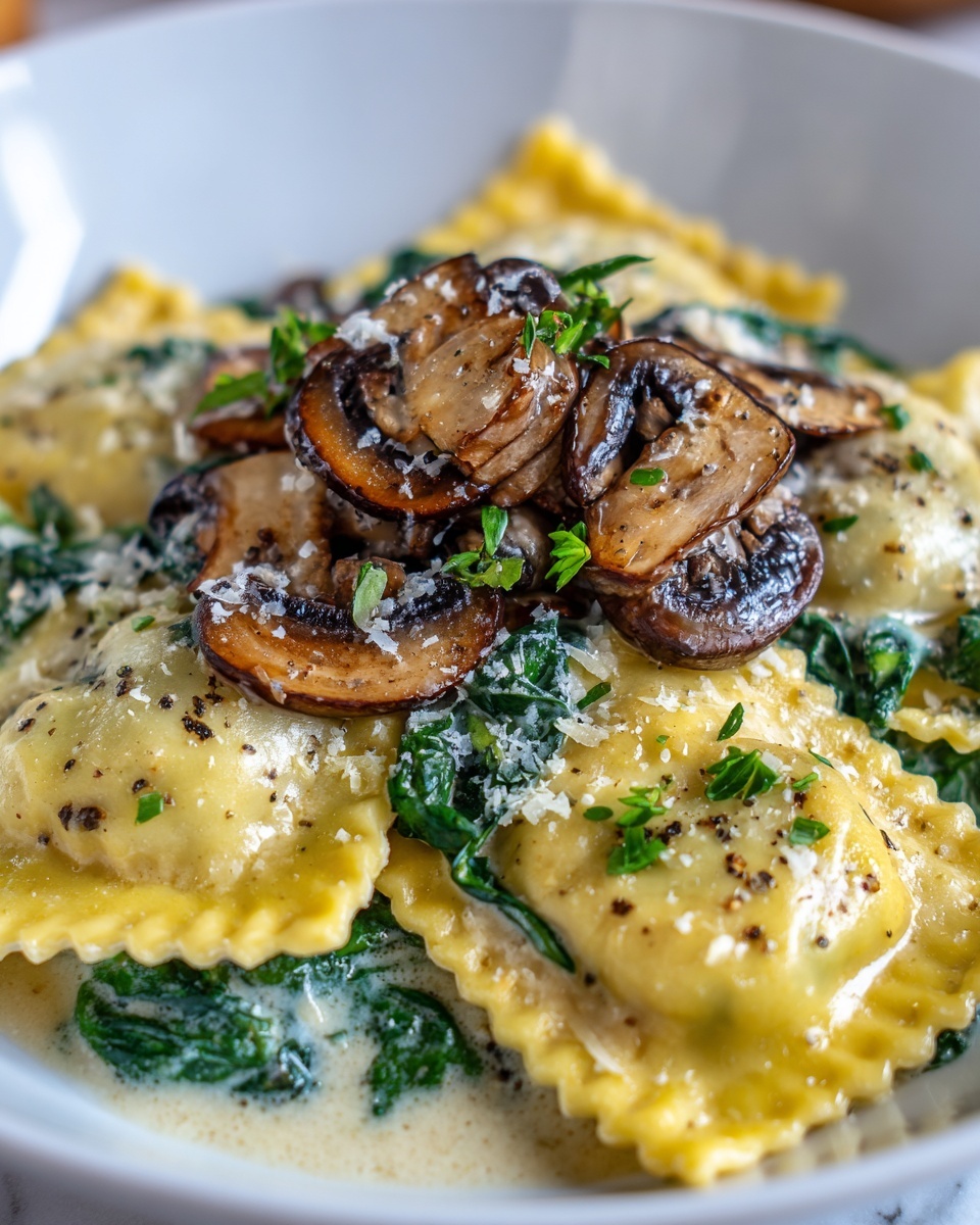 Spinach Mushroom Alfredo Ravioli Recipe - Recipe Image