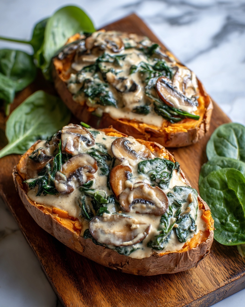 Creamy Mushroom and Spinach Stuffed Sweet Potatoes Recipe - Recipe Image