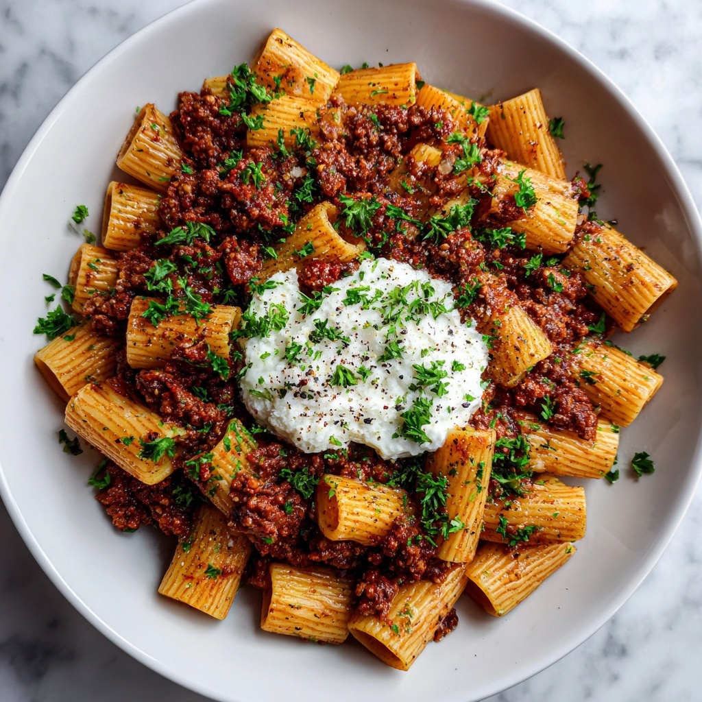 Grandma’s Meat Sauce Pasta with Burrata Recipe - Recipe Image