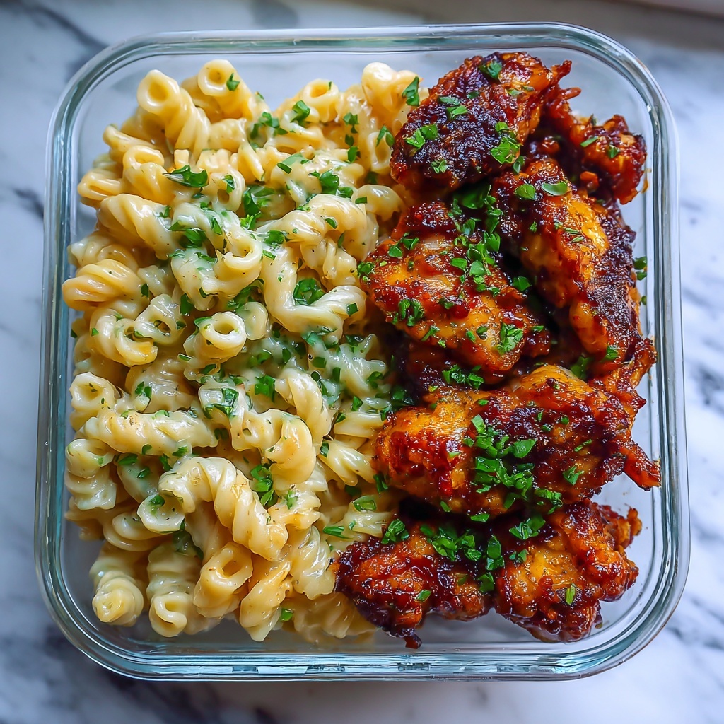 High Protein Honey Garlic Butter Chicken with Creamy Mac & Cheese Recipe - Recipe Image
