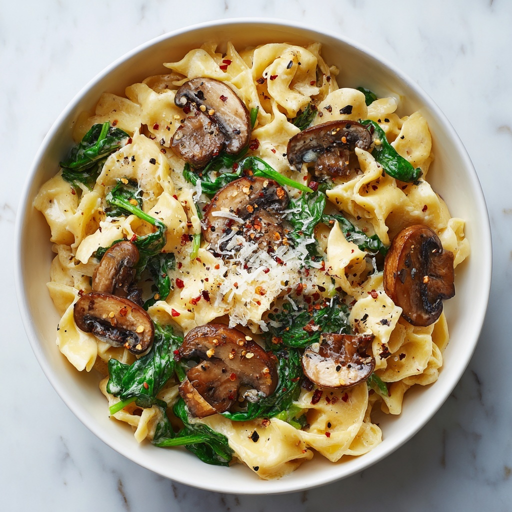 One-Pot Garlic Parmesan Pasta with Spinach and Mushrooms Recipe - Recipe Image