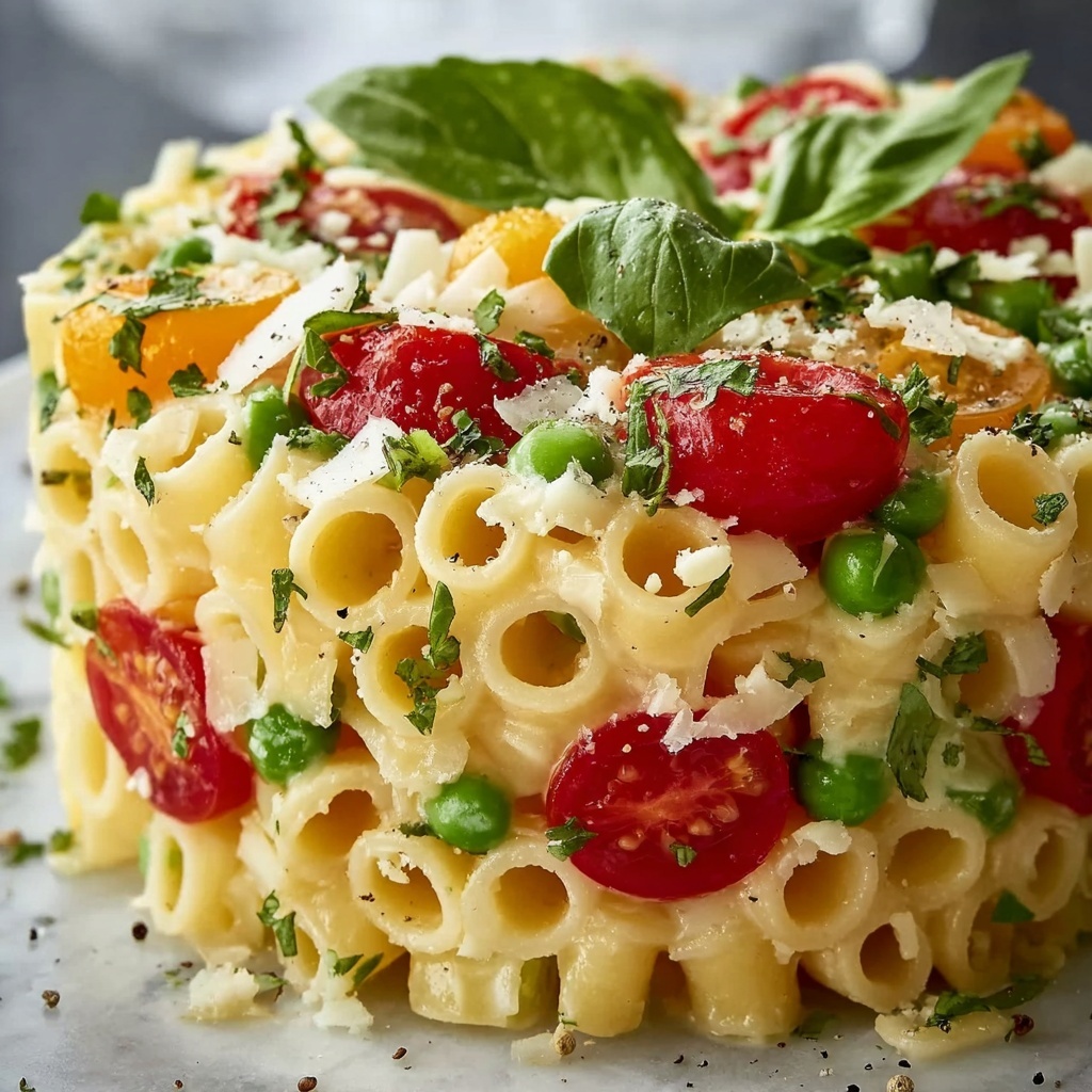 Summer Pasta Salad with Cherry Tomatoes, Bell Peppers, Feta, and Basil Recipe - Recipe Image
