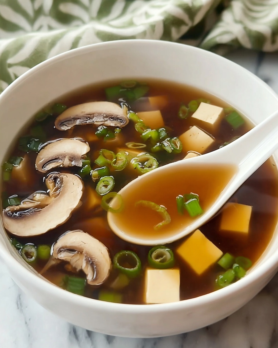 Japanese Clear Soup with Tofu, Mushrooms, and Green Onions Recipe - Recipe Image