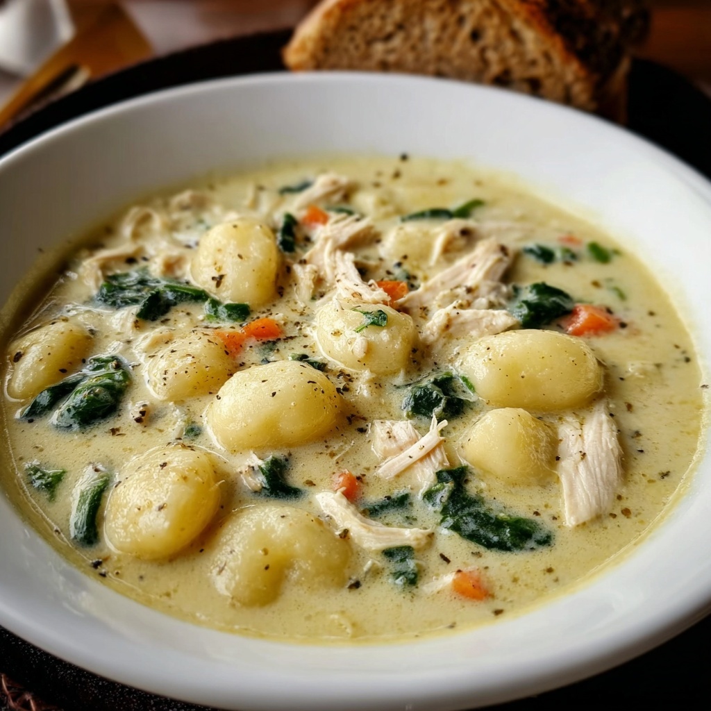 Creamy Garlic Chicken Gnocchi Soup Recipe - Recipe Image