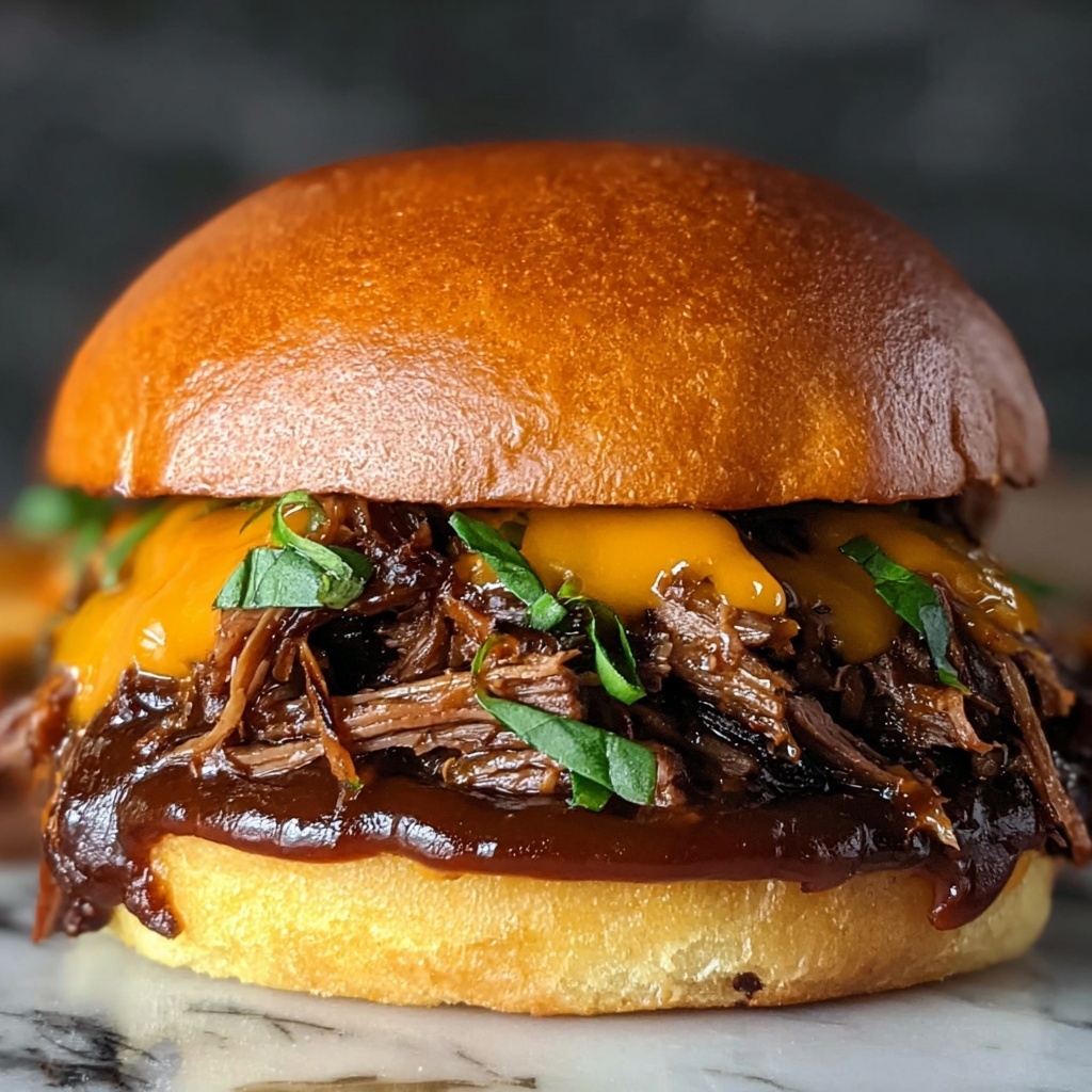 Pulled Beef Sandwich with Smoky Barbecue and Coleslaw Recipe - Recipe Image
