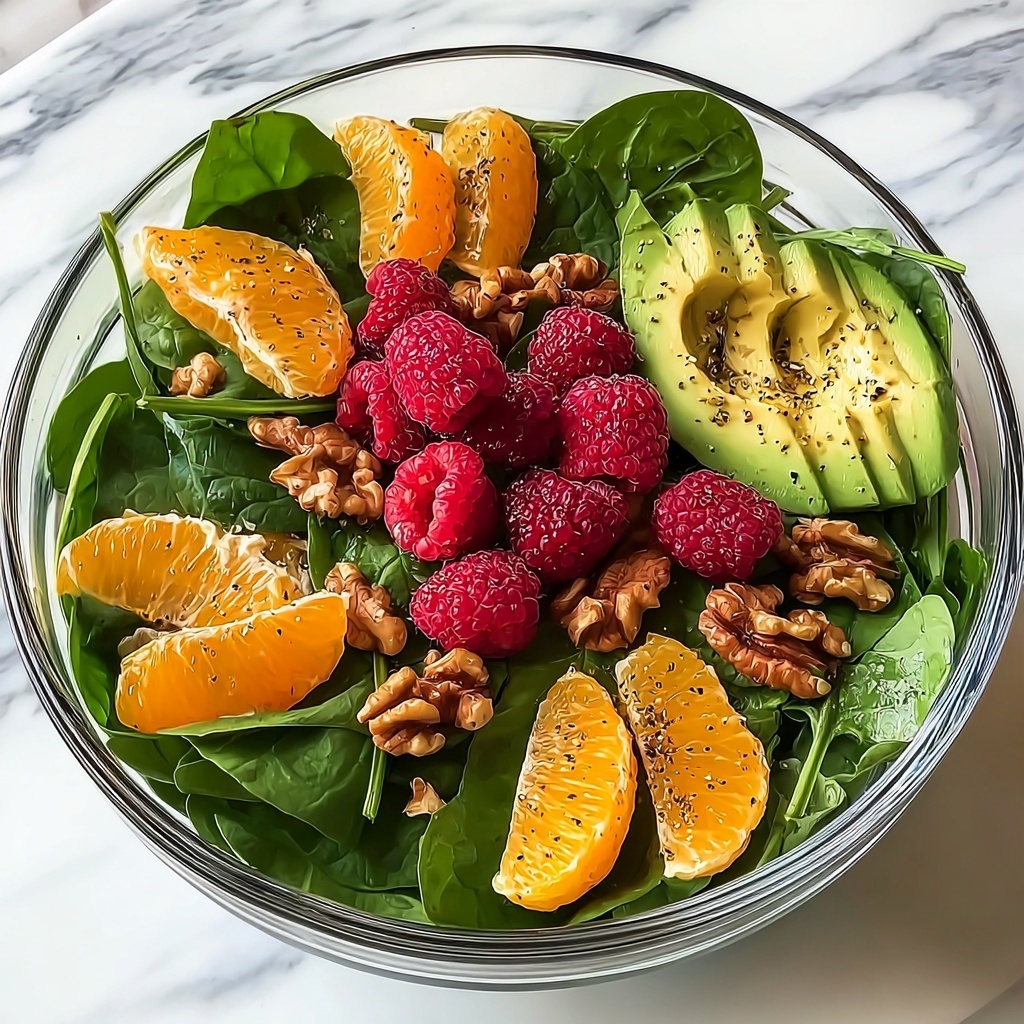 Raspberry-Spinach Salad with Avocado & Walnuts Recipe - Recipe Image