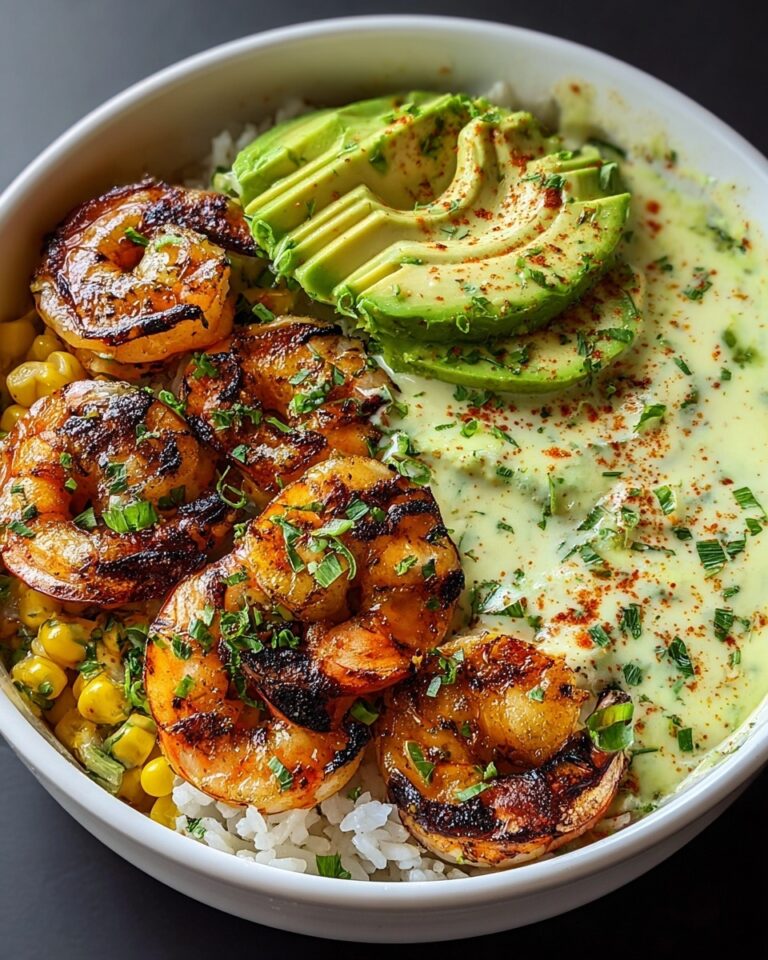 Crave the Grilled Shrimp Bowl with Avocado and Creamy Garlic Sauce Recipe