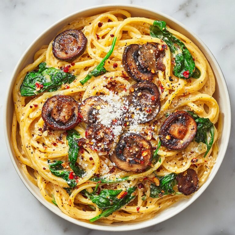 One-Pot Garlic Parmesan Pasta with Spinach and Mushrooms Recipe