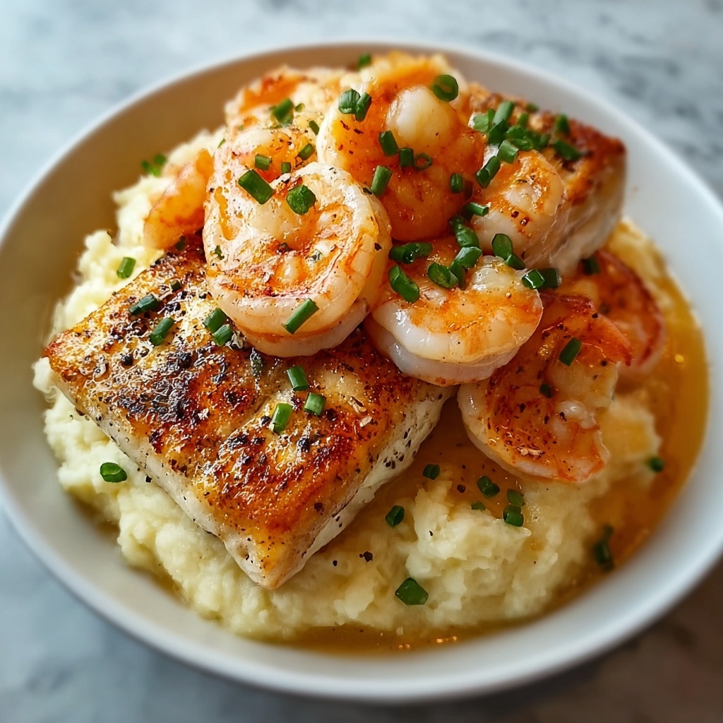 Red Snapper, Shrimp & Grits with a Cajun Cream Sauce Recipe - Recipe Image