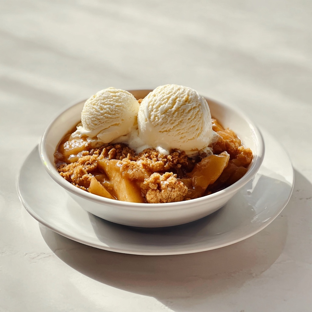 Warm Caramel Apple Crumble with Vanilla Ice Cream Recipe - Recipe Image