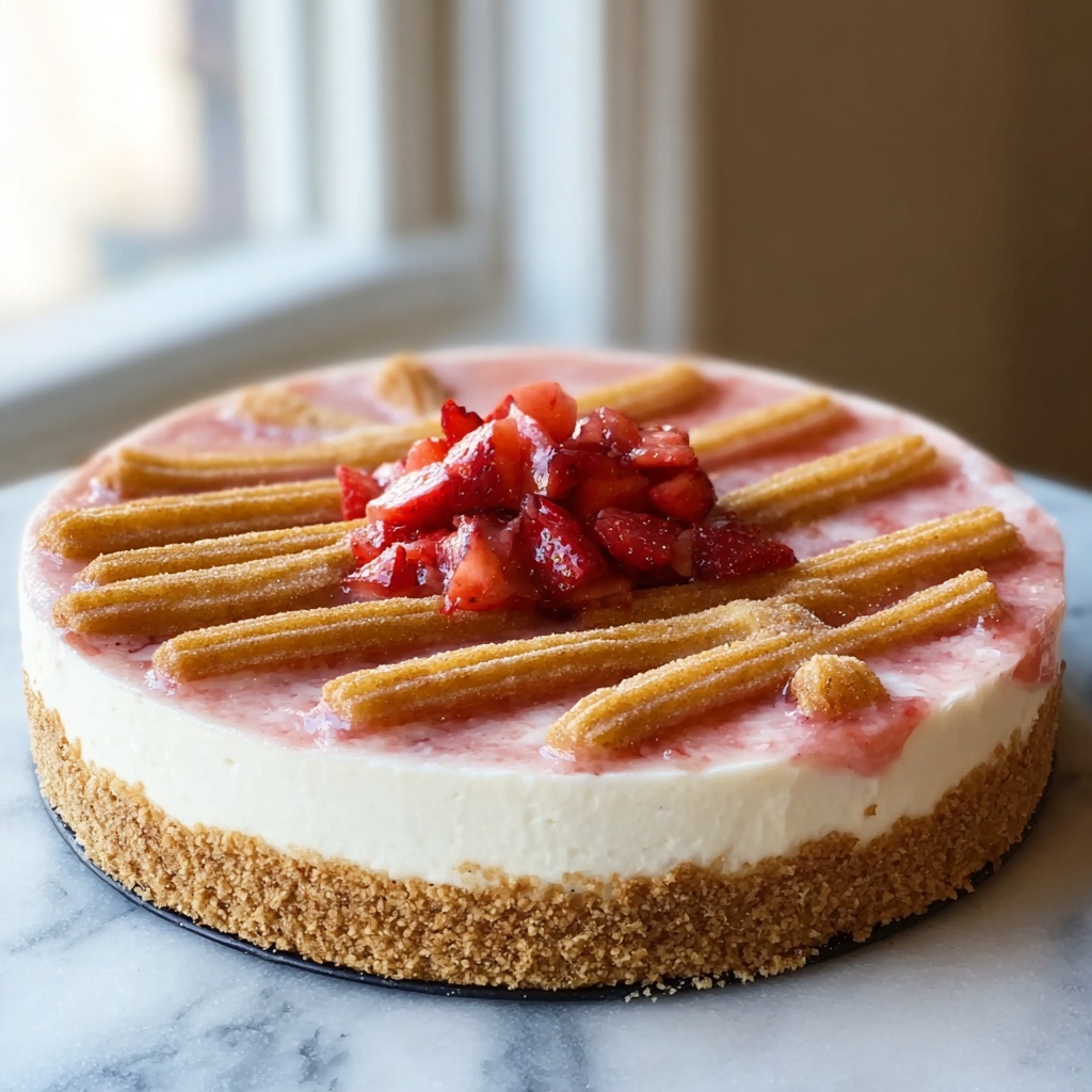 Strawberry Crunch Churro Cheesecake Recipe - Recipe Image