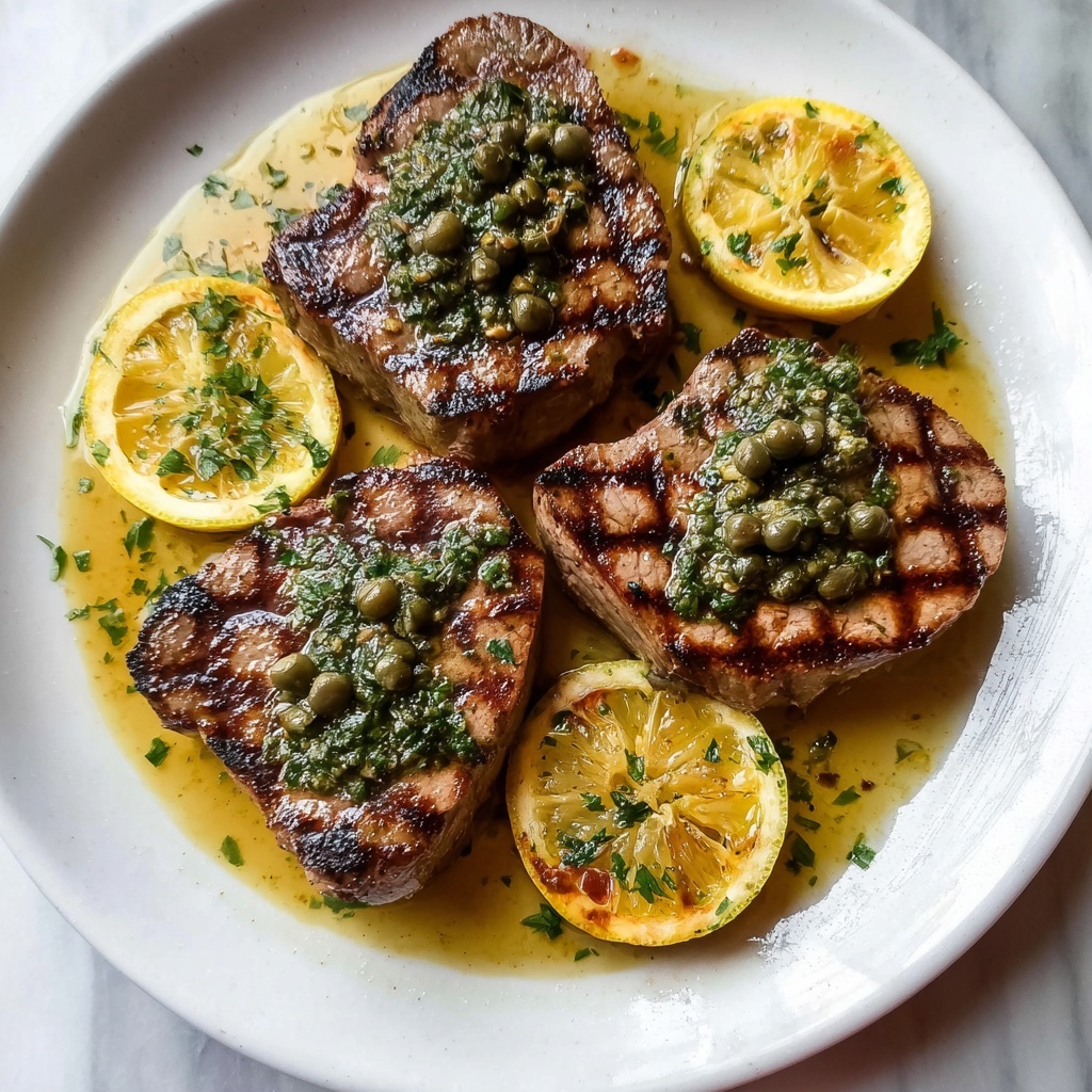 Seared Tuna Steaks with Lemon, Caper, and Parsley Butter Recipe - Recipe Image