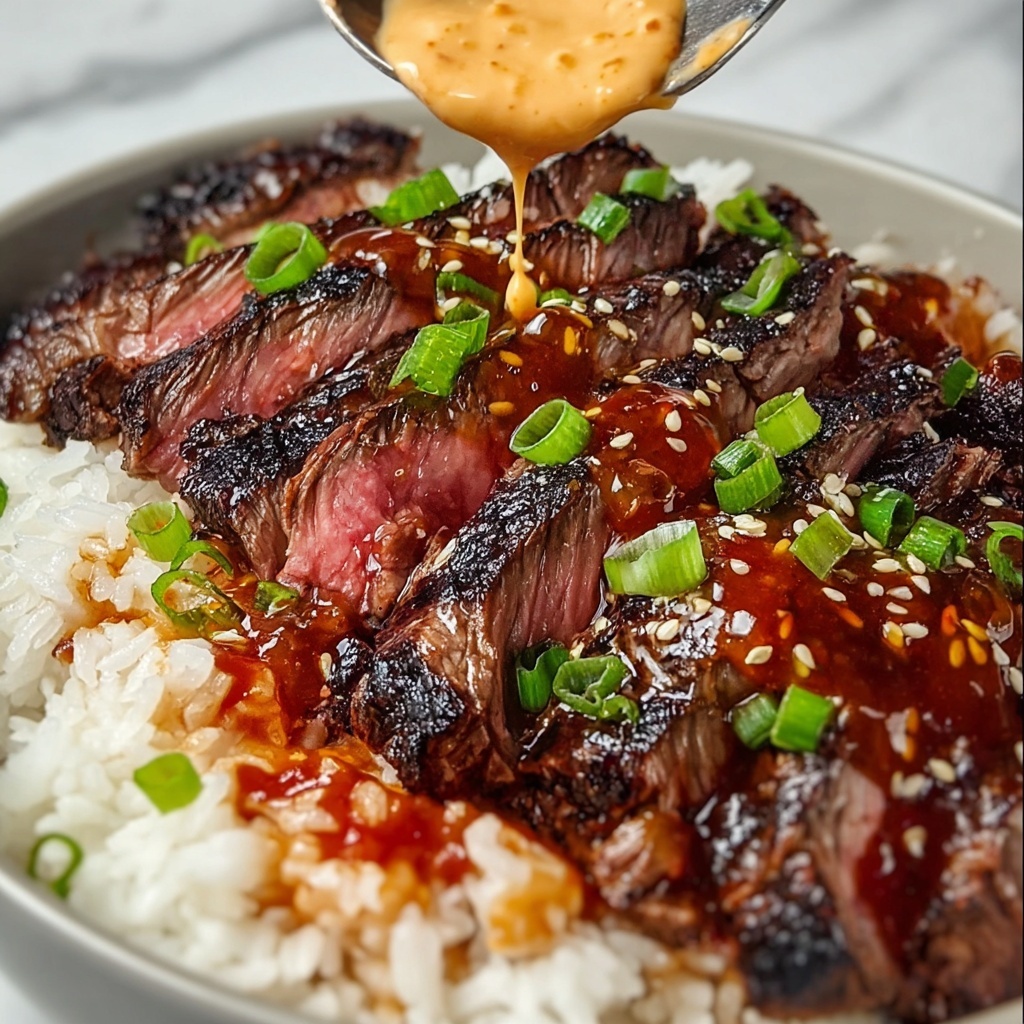 Korean BBQ Steak Rice Bowls with Spicy Cream Sauce Recipe - Recipe Image