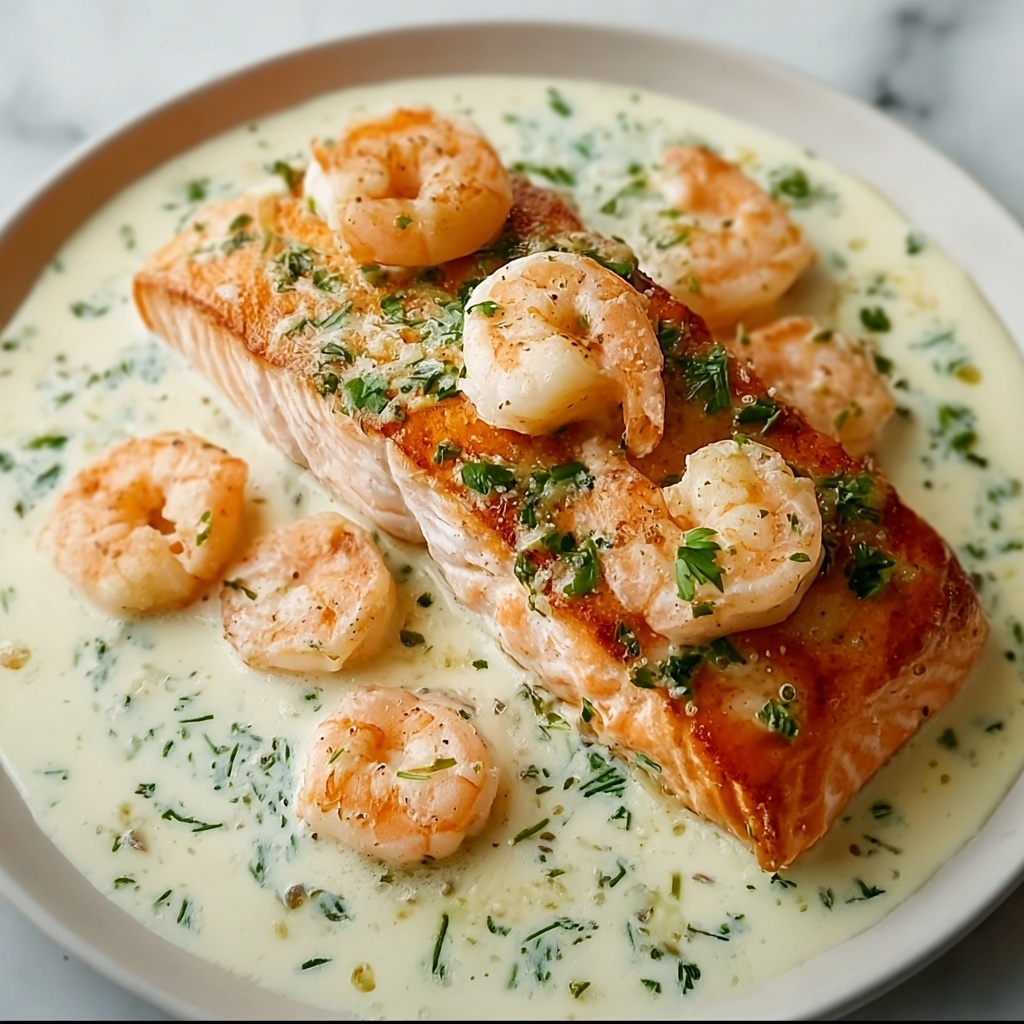 Creamy Garlic Butter Salmon with Shrimp Recipe - Recipe Image