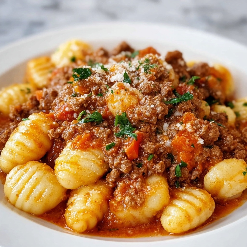 Gnocchi Bolognese with Crispy Ground Beef and Cherry Tomatoes Recipe - Recipe Image