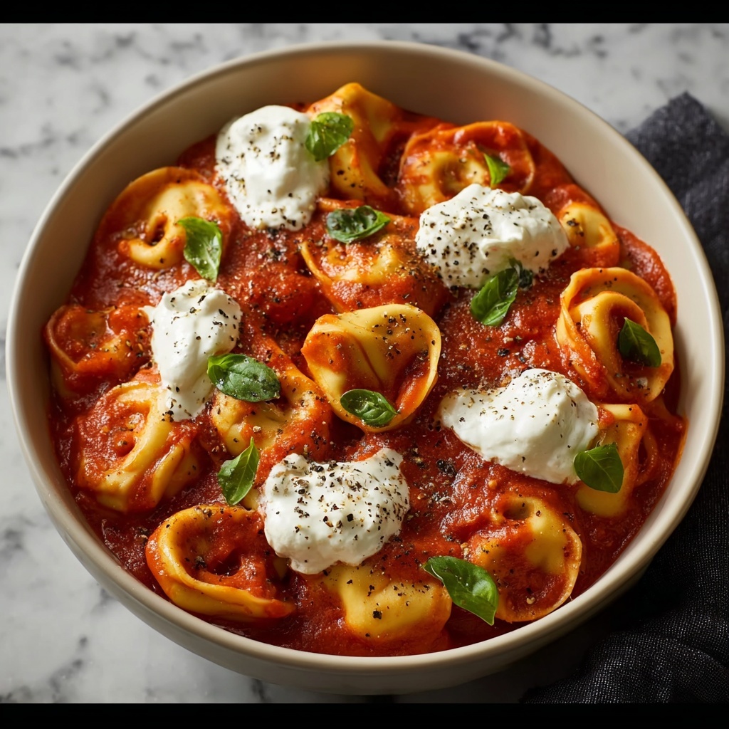 Tortellini with Roasted Red Pepper and Burrata Sauce Recipe - Recipe Image
