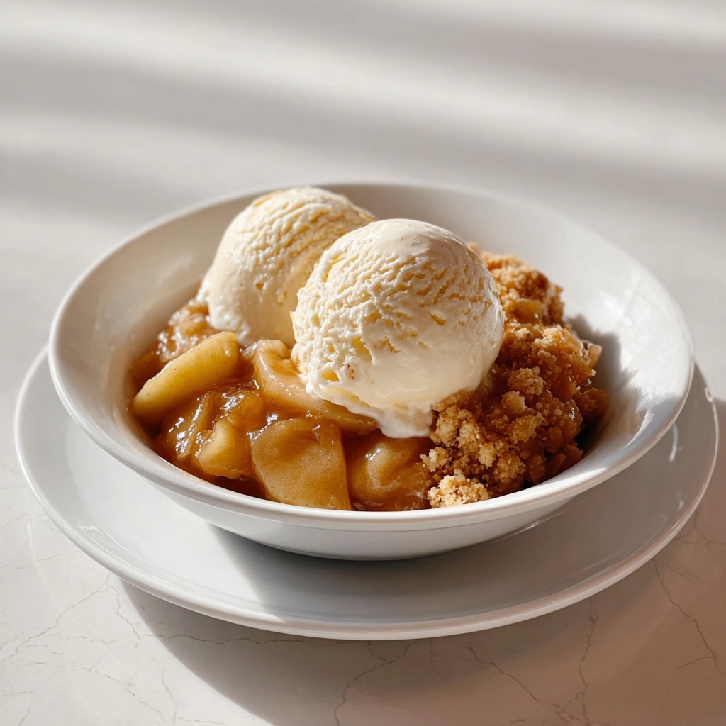 Warm Caramel Apple Crumble with Vanilla Ice Cream Recipe - Recipe Image