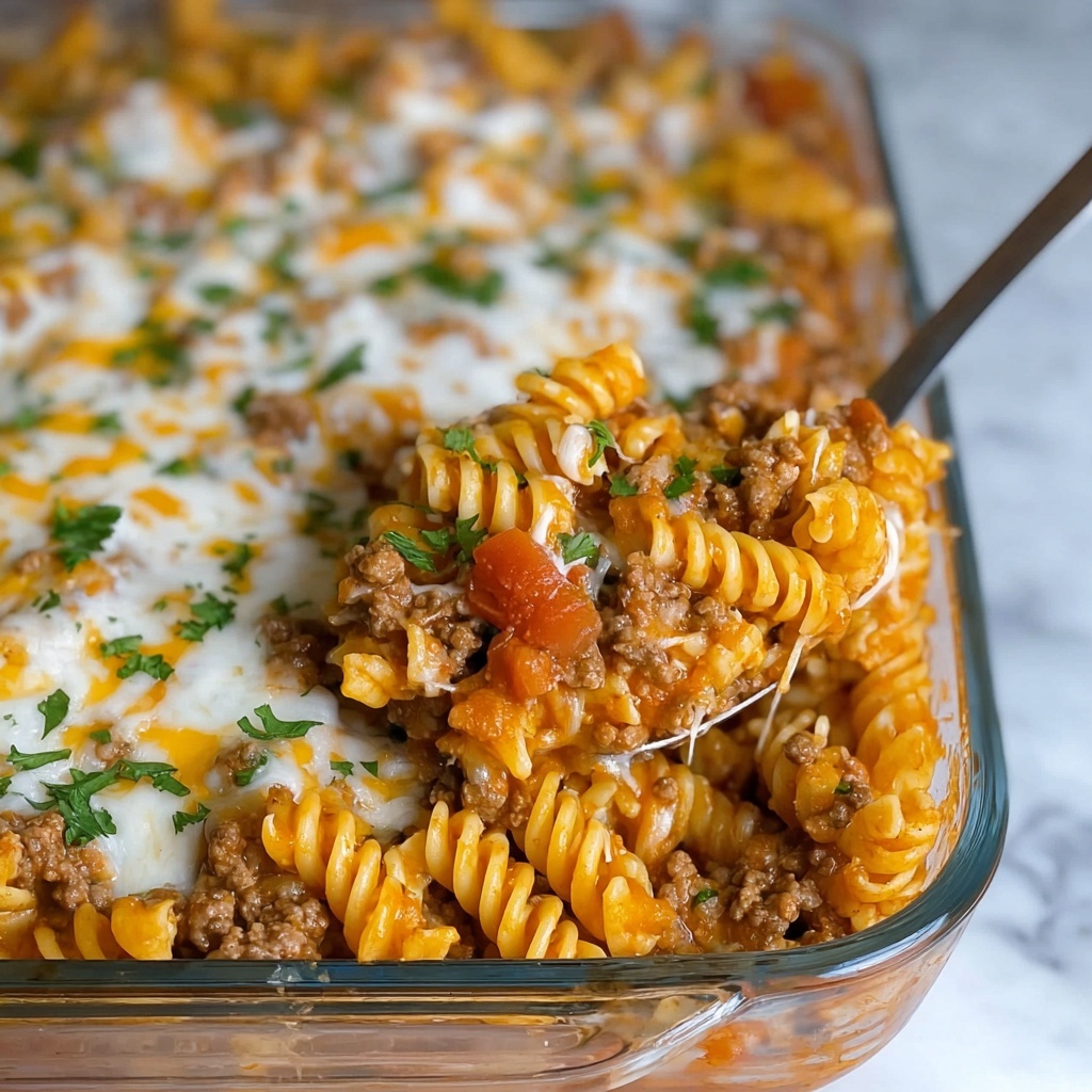 Ground Beef Pasta Casserole with Cheddar and Mozzarella Recipe - Recipe Image