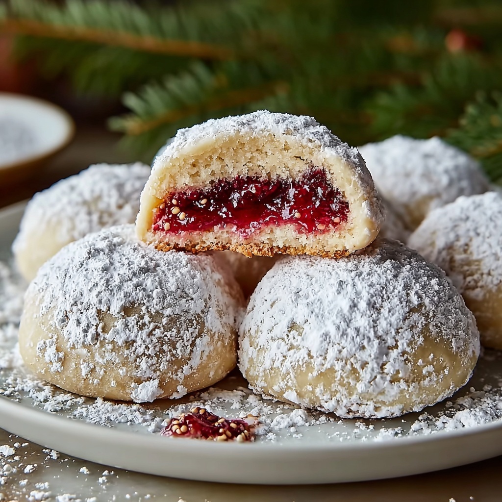 Raspberry-Filled Almond Snow Cookies Recipe - Recipe Image