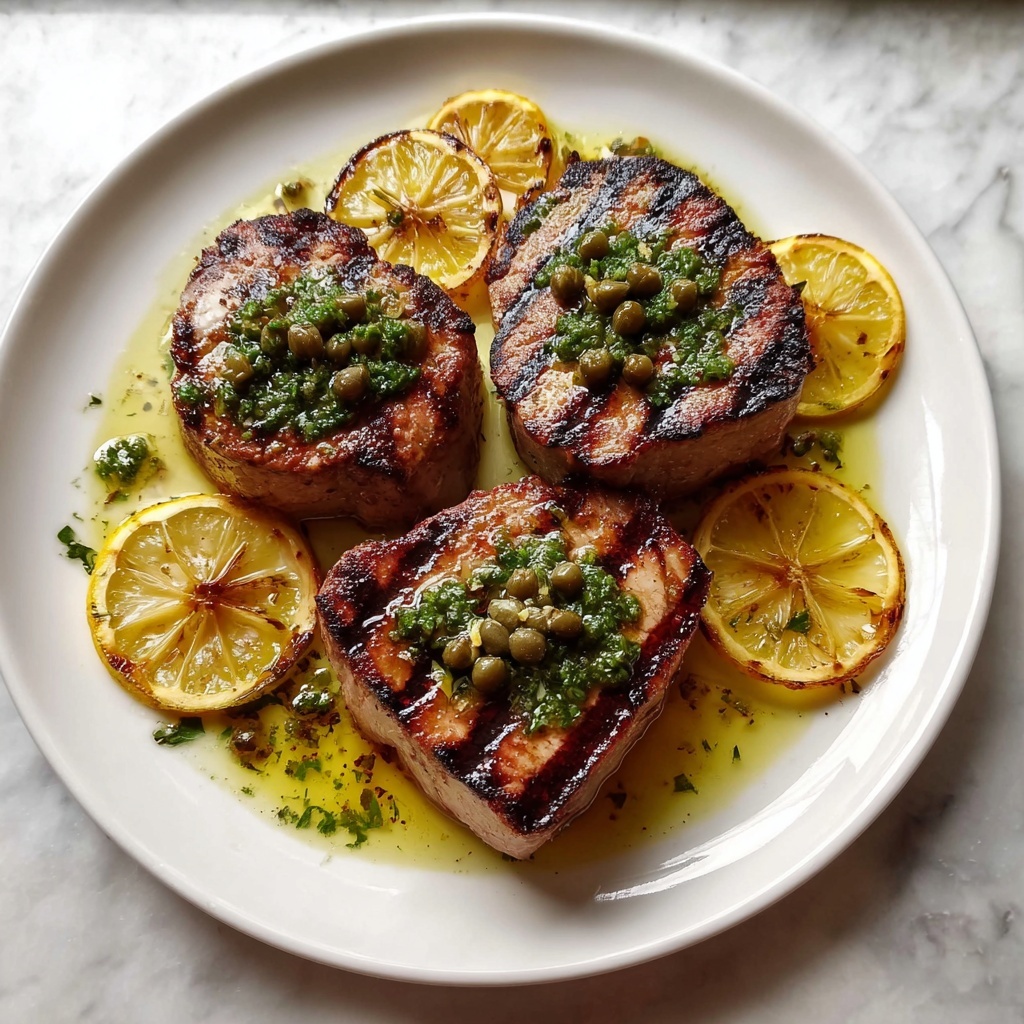 Seared Tuna Steaks with Lemon, Caper, and Parsley Butter Recipe - Recipe Image