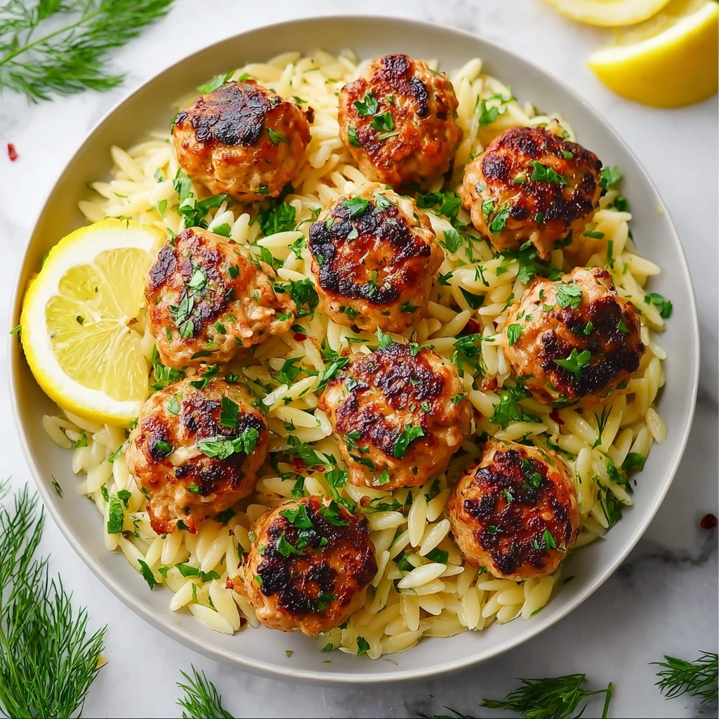 Greek Chicken Meatballs with Lemon Orzo Recipe - Recipe Image